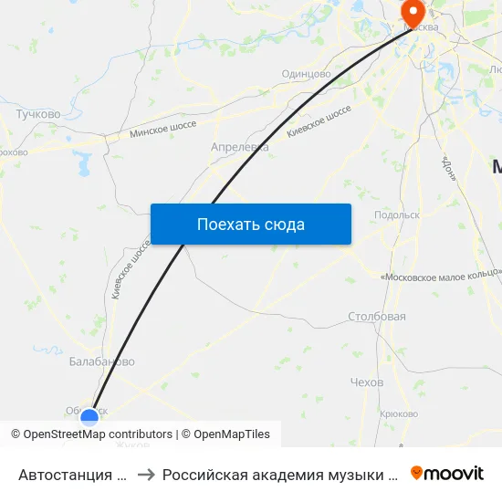 Автостанция Обнинск to Российская академия музыки имени Гнесиных map