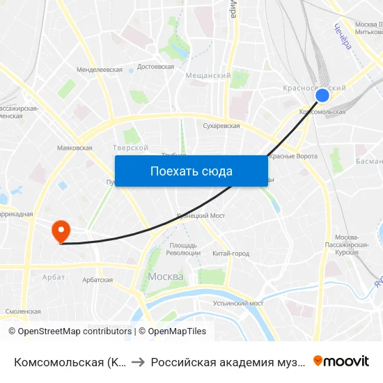 Комсомольская (Komsomolskaya) to Российская академия музыки имени Гнесиных map