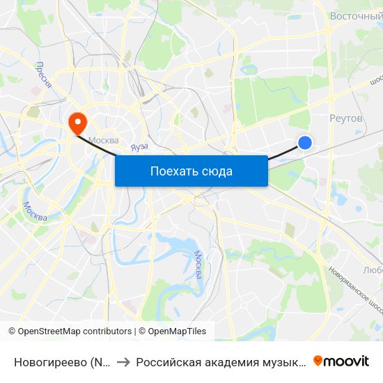 Новогиреево (Novogireevo) to Российская академия музыки имени Гнесиных map