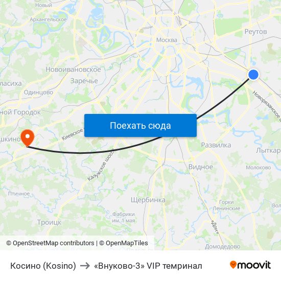 Косино (Kosino) to «Внуково-3» VIP темринал map