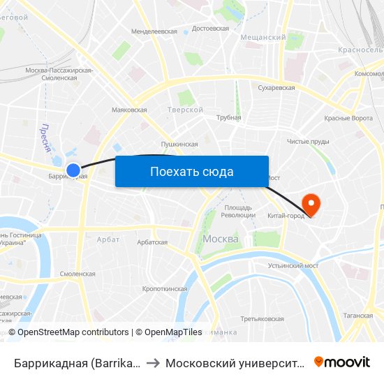Баррикадная (Barrikadnaya) to Московский университет МВД map