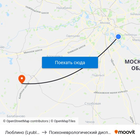 Люблино (Lyublino) to Психоневрологический диспансер map