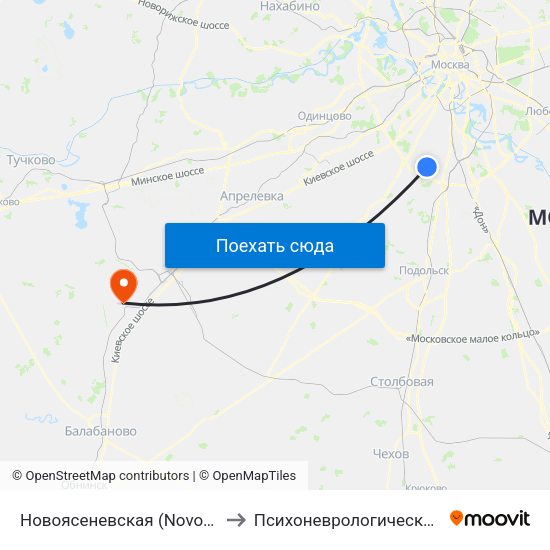 Новоясеневская (Novoyasenevskaya) to Психоневрологический диспансер map