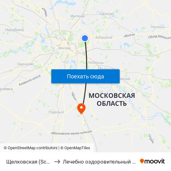 Щелковская (Schelkovskaya) to Лечебно оздоровительный комплекс ""Бобер"" map