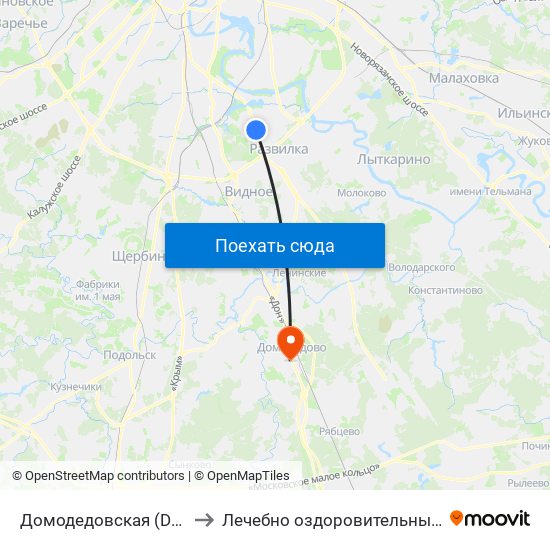 Домодедовская (Domodedovskaya) to Лечебно оздоровительный комплекс ""Бобер"" map