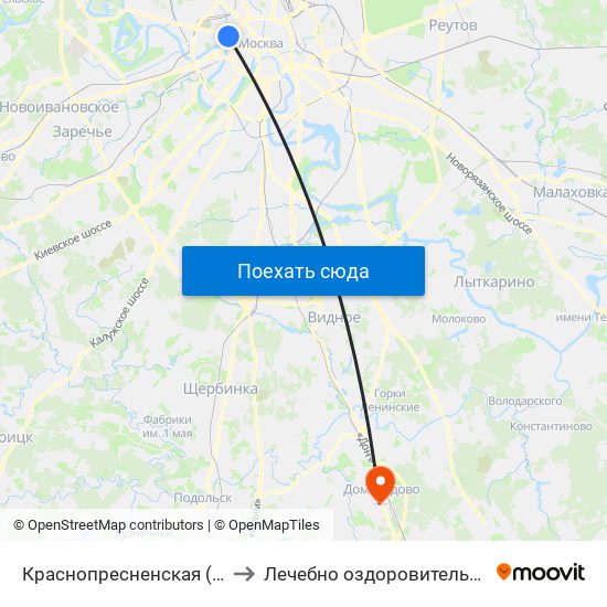 Краснопресненская (Krasnopresnenskaya) to Лечебно оздоровительный комплекс ""Бобер"" map