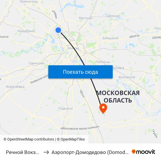 Речной Вокзал (Rechnoy Vokzal) to Аэропорт-Домодедово (Domodedovo Airport, Aeropuerto Domodedovo) map