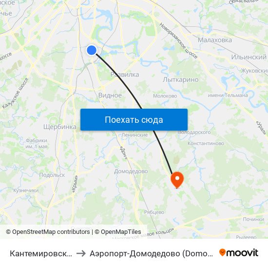 Кантемировская (Kantemirovskaya) to Аэропорт-Домодедово (Domodedovo Airport, Aeropuerto Domodedovo) map