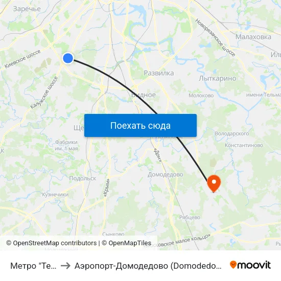 Метро "Теплый Стан" to Аэропорт-Домодедово (Domodedovo Airport, Aeropuerto Domodedovo) map