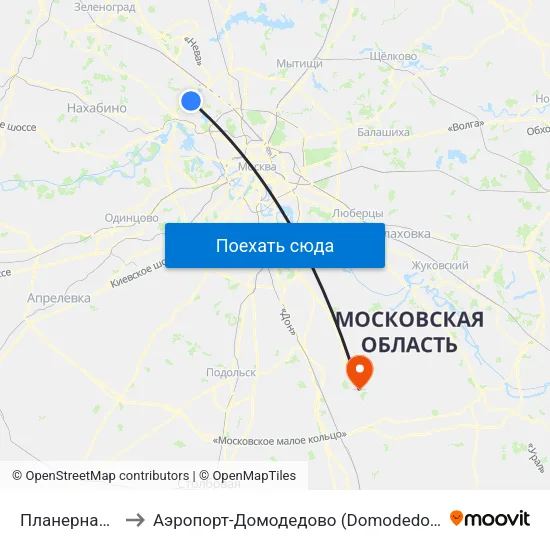 Планерная (Planernaya) to Аэропорт-Домодедово (Domodedovo Airport, Aeropuerto Domodedovo) map