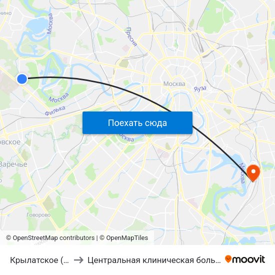 Крылатское (Krylatskoe) to Центральная клиническая больница №6 ОАО ""РЖД"" map