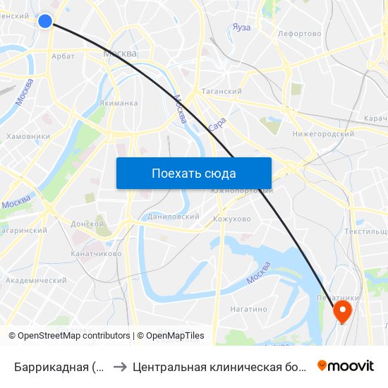 Баррикадная (Barrikadnaya) to Центральная клиническая больница №6 ОАО ""РЖД"" map