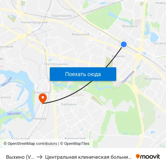 Выхино (Vykhino) to Центральная клиническая больница №6 ОАО ""РЖД"" map