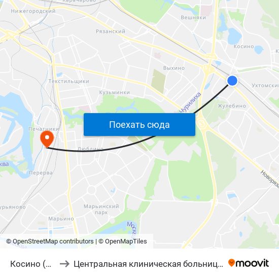 Косино (Kosino) to Центральная клиническая больница №6 ОАО ""РЖД"" map