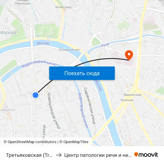 Третьяковская (Tretyakovskaya) to Центр патологии речи и нейрореабилитации map