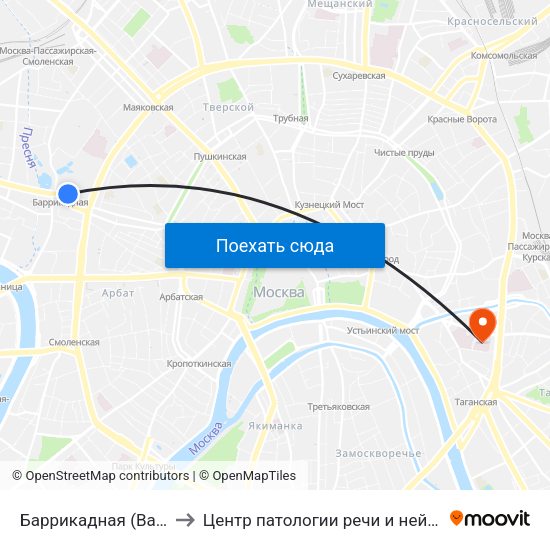 Баррикадная (Barrikadnaya) to Центр патологии речи и нейрореабилитации map