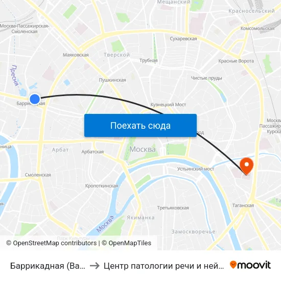 Баррикадная (Barrikadnaya) to Центр патологии речи и нейрореабилитации map