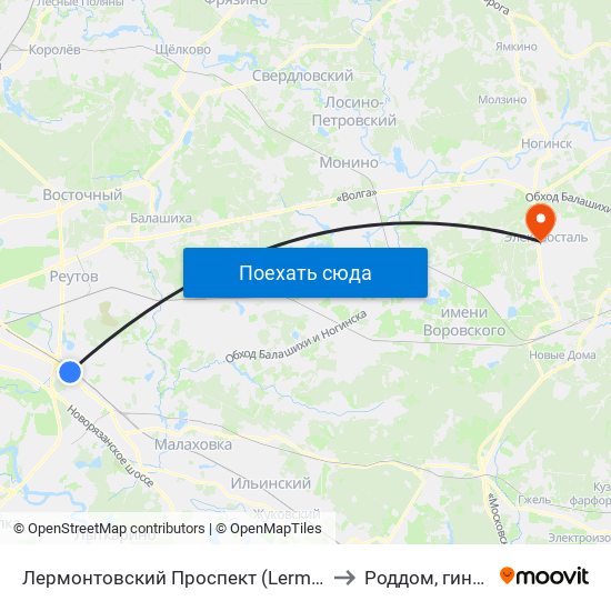 Лермонтовский Проспект (Lermontovsky Prospekt) to Роддом, гинекология map