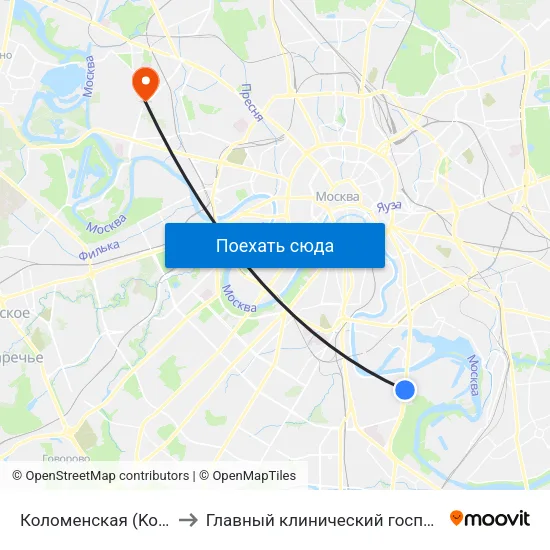 Коломенская (Kolomenskaya) to Главный клинический госпиталь МВД России map