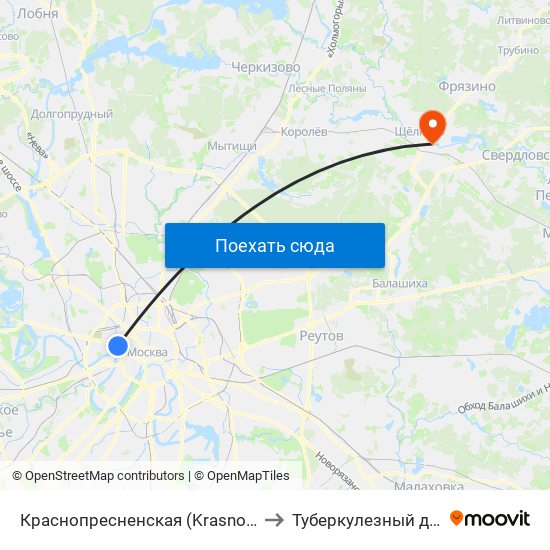 Краснопресненская (Krasnopresnenskaya) to Туберкулезный диспансер map