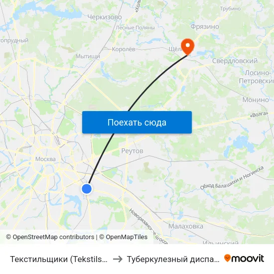 Текстильщики (Tekstilschiki) to Туберкулезный диспансер map