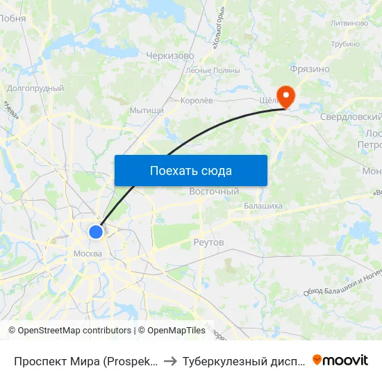 Проспект Мира (Prospekt Mira) to Туберкулезный диспансер map
