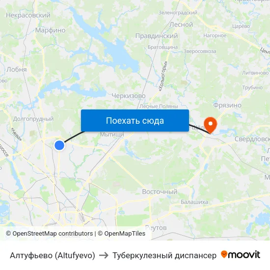 Алтуфьево (Altufyevo) to Туберкулезный диспансер map