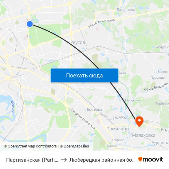 Партизанская (Partizanskaya) to Люберецкая районная больница № 1 map