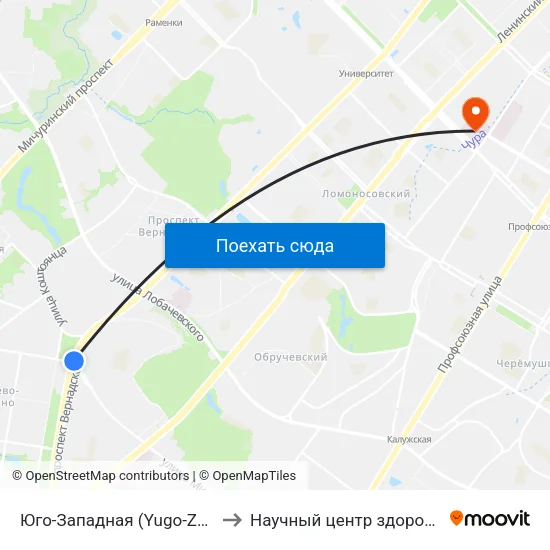 Юго-Западная (Yugo-Zapadnaya) to Научный центр здоровья детей map