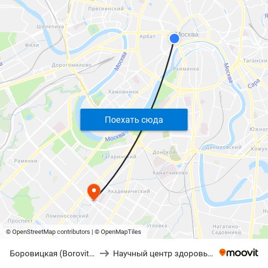 Боровицкая (Borovitskaya) to Научный центр здоровья детей map