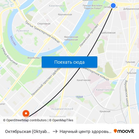 Октябрьская (Oktyabrskaya) to Научный центр здоровья детей map