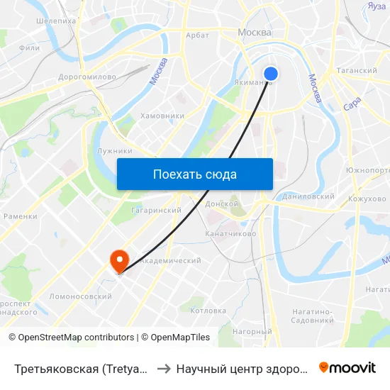 Третьяковская (Tretyakovskaya) to Научный центр здоровья детей map