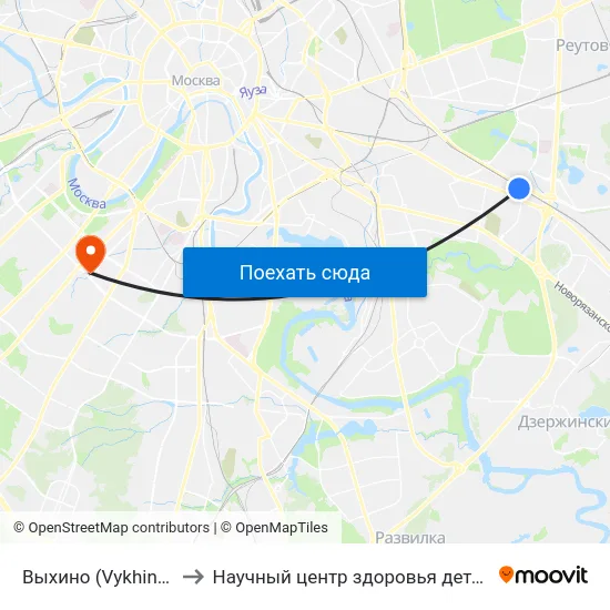 Выхино (Vykhino) to Научный центр здоровья детей map