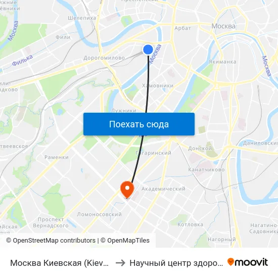 Москва Киевская (Kievsky Station) to Научный центр здоровья детей map