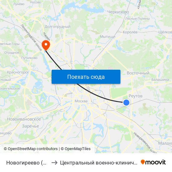 Новогиреево (Novogireevo) to Центральный военно-клинический госпиталь №6 map