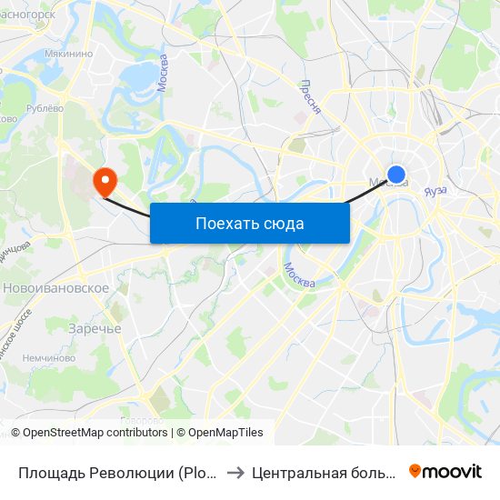 Площадь Революции (Ploschad Revolyutsii) to Центральная больница МВД РФ map