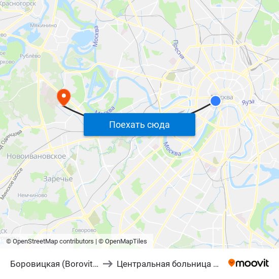 Боровицкая (Borovitskaya) to Центральная больница МВД РФ map