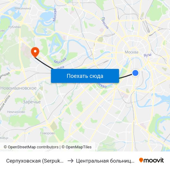 Серпуховская (Serpukhovskaya) to Центральная больница МВД РФ map