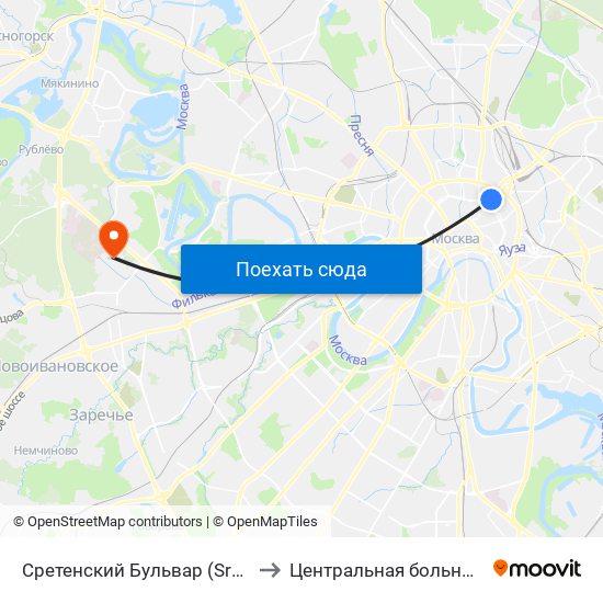 Сретенский Бульвар (Sretinsky Bulvar) to Центральная больница МВД РФ map