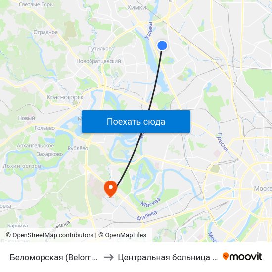 Беломорская (Belomorskaya) to Центральная больница МВД РФ map