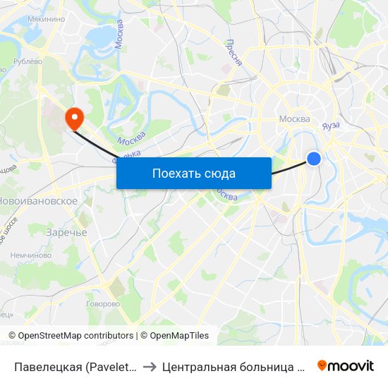 Павелецкая (Paveletskaya) to Центральная больница МВД РФ map
