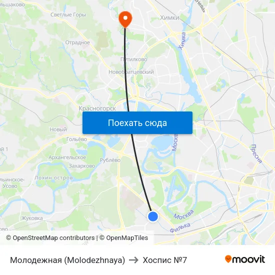 Молодежная (Molodezhnaya) to Хоспис №7 map