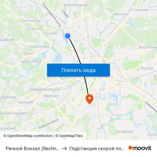 Речной Вокзал (Rechnoy Vokzal) to Подстанция скорой помощи №13 map