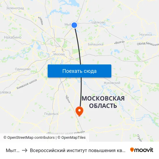 Мытищи to Всероссийский институт повышения квалификации МВД РФ map