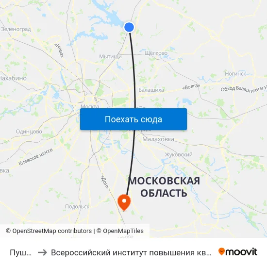 Пушкино to Всероссийский институт повышения квалификации МВД РФ map