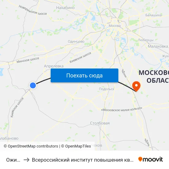 Ожигово to Всероссийский институт повышения квалификации МВД РФ map