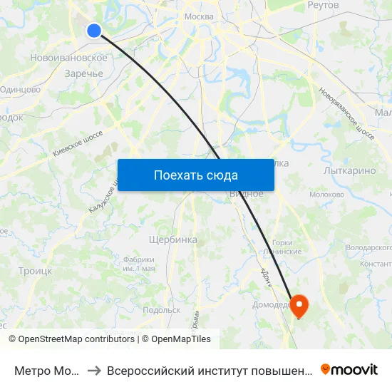 Метро Молодёжная to Всероссийский институт повышения квалификации МВД РФ map