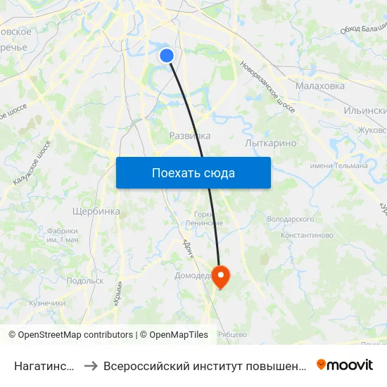 Нагатинский затон to Всероссийский институт повышения квалификации МВД РФ map