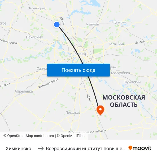 Химкинское кладбище to Всероссийский институт повышения квалификации МВД РФ map