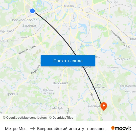 Метро Молодёжная to Всероссийский институт повышения квалификации МВД РФ map